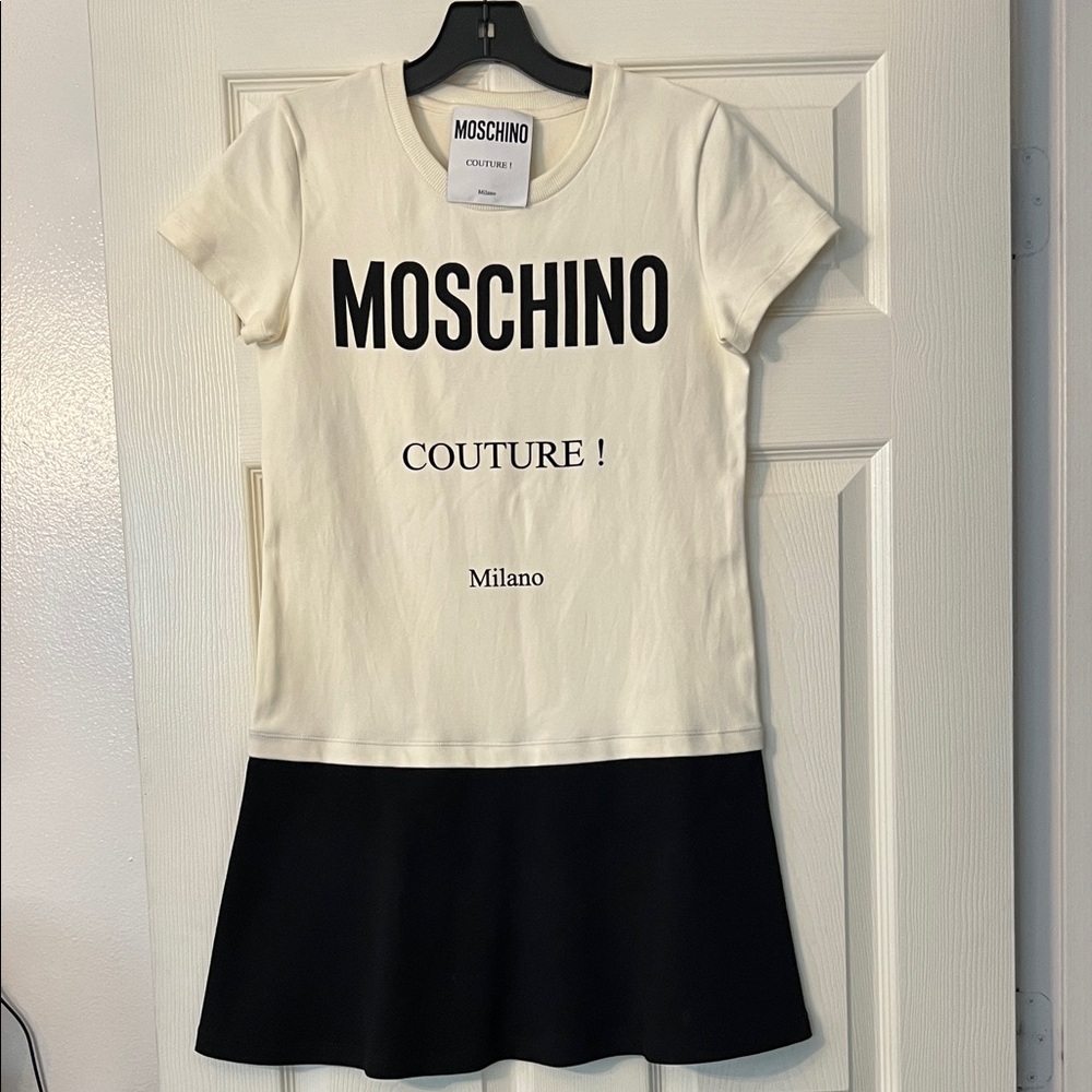 Moschino Cream and Black Couture Dress 97% cotton